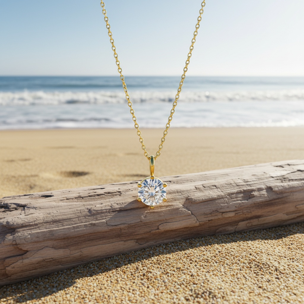 Women's 18K Plated Thin Chain Round Cubic Pendant Necklace